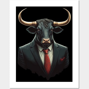 Taurus Bull in Black Suit ready for Business Posters and Art